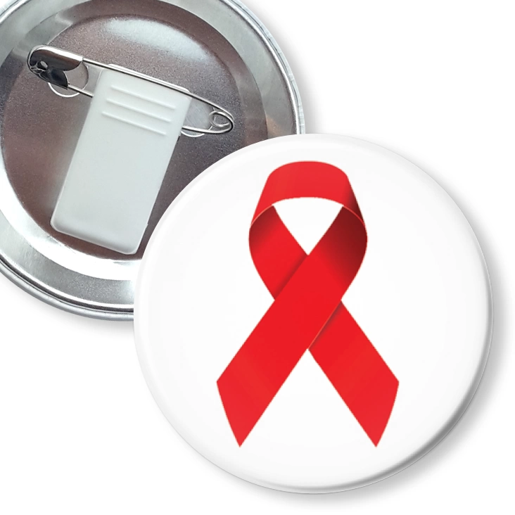 przypinka z żabką i agrafką Czerwona wstążka symbol walki z AIDS