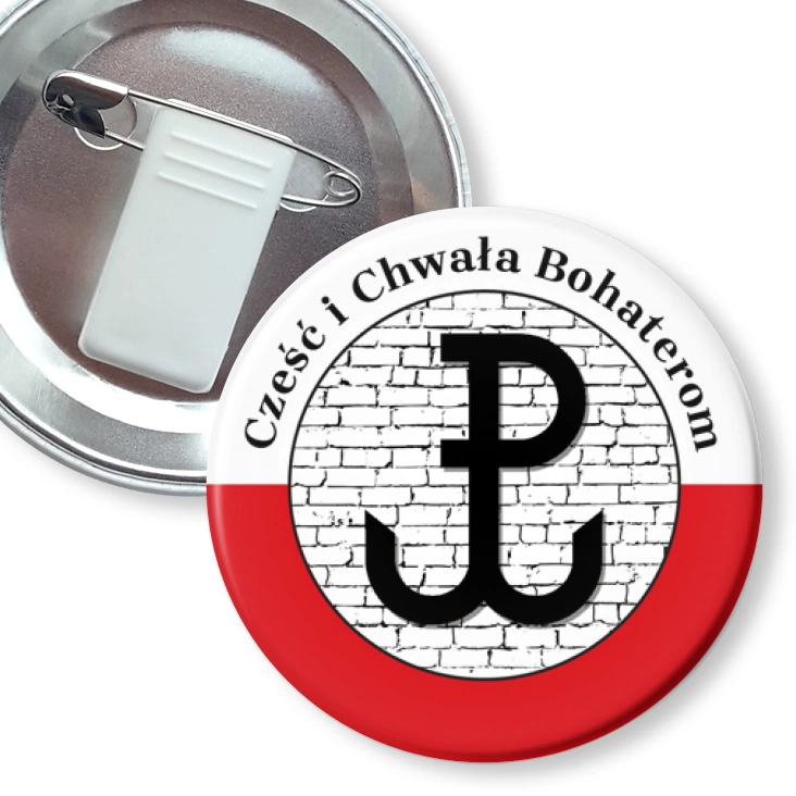 przypinka z żabką i agrafką Cześć i Chwała Bohaterom