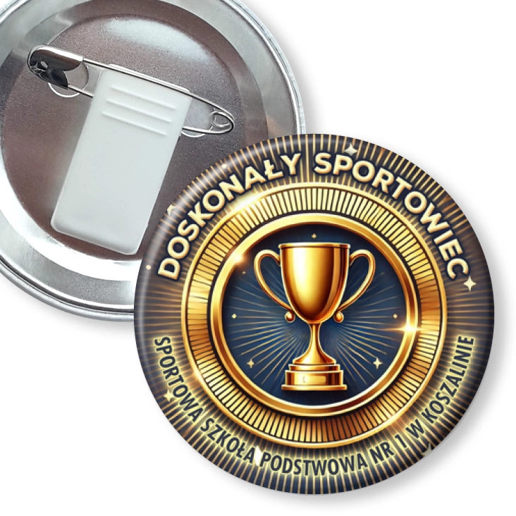 przypinka z żabką i agrafką Doskonały sportowiec Sportowa SP nr 1 w Koszalinie