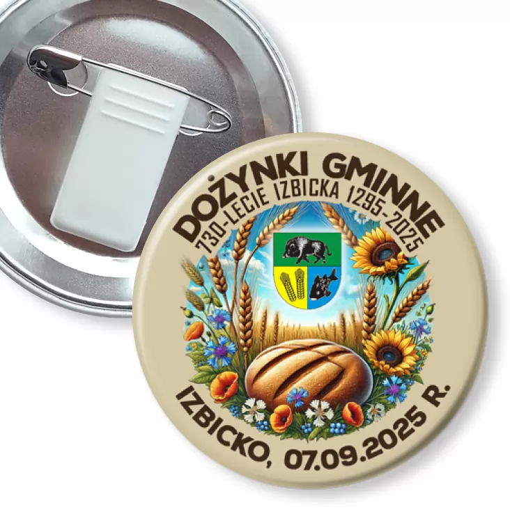 przypinka z żabką i agrafką Dożynki Gminne Izbicko 2025
