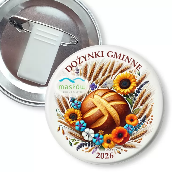 przypinka z żabką i agrafką Dożynki Gminne Masłów 2026