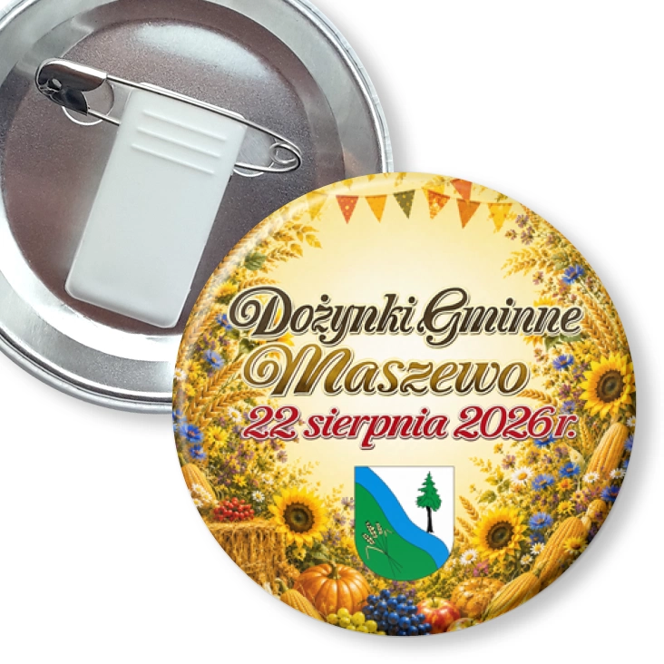 przypinka z żabką i agrafką Dożynki Gminne Maszewo 2026