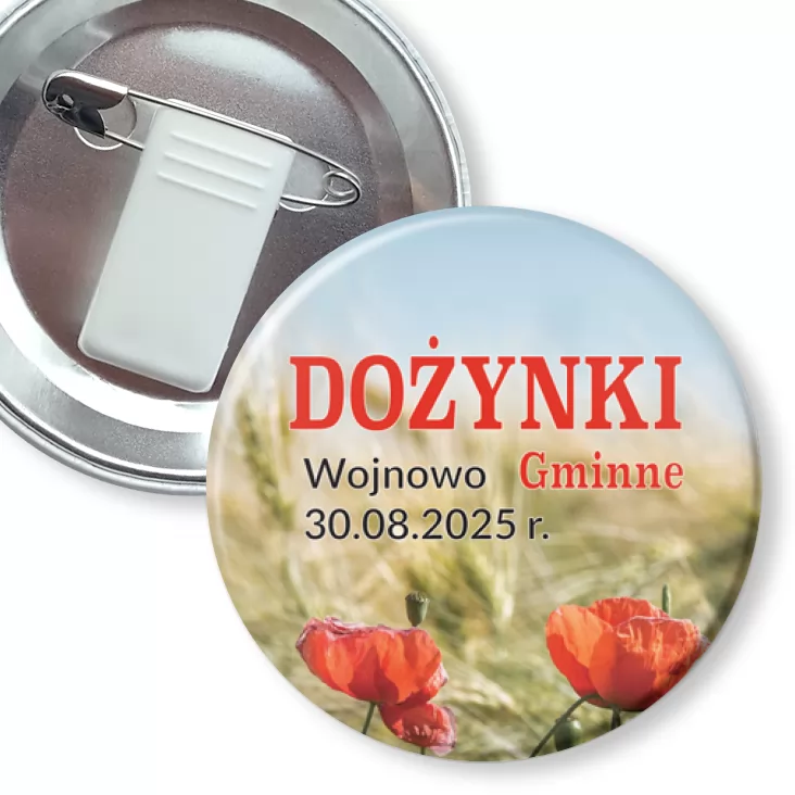 przypinka z żabką i agrafką Dożynki Gminne Wojnowo 2025
