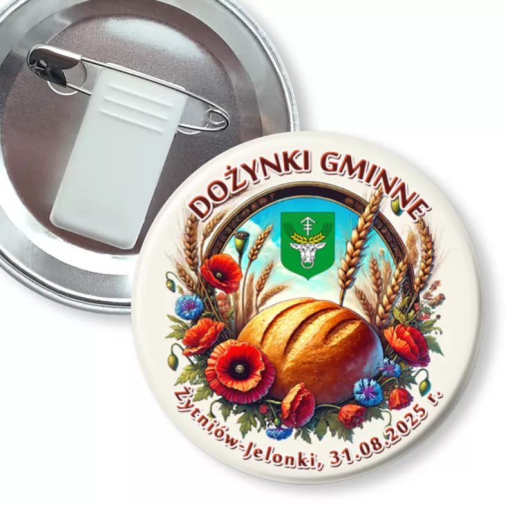 przypinka z żabką i agrafką Dozynki gminne Żytników-Jelonki 2025