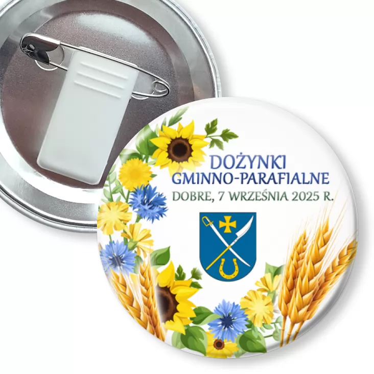 przypinka z żabką i agrafką Dożynki Gminno-Parafialne Dobre 2025