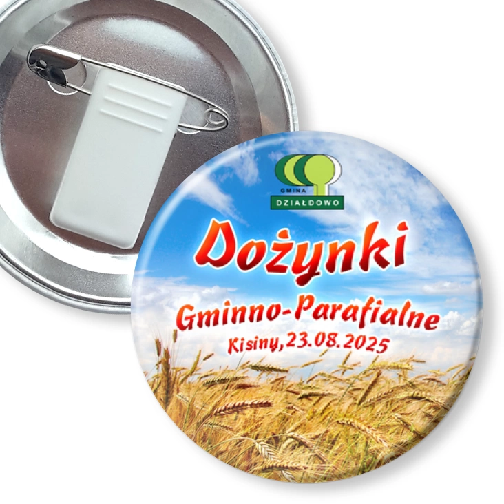 przypinka z żabką i agrafką Dożynki Gminno-Parafialne Kisiny 2025