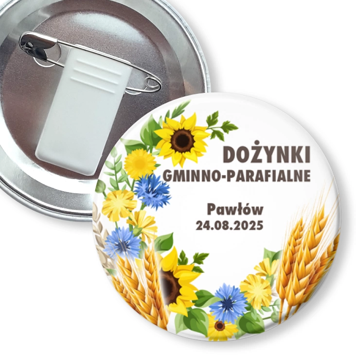 przypinka z żabką i agrafką Dożynki Gminno-Parafialne Pawłów 2025