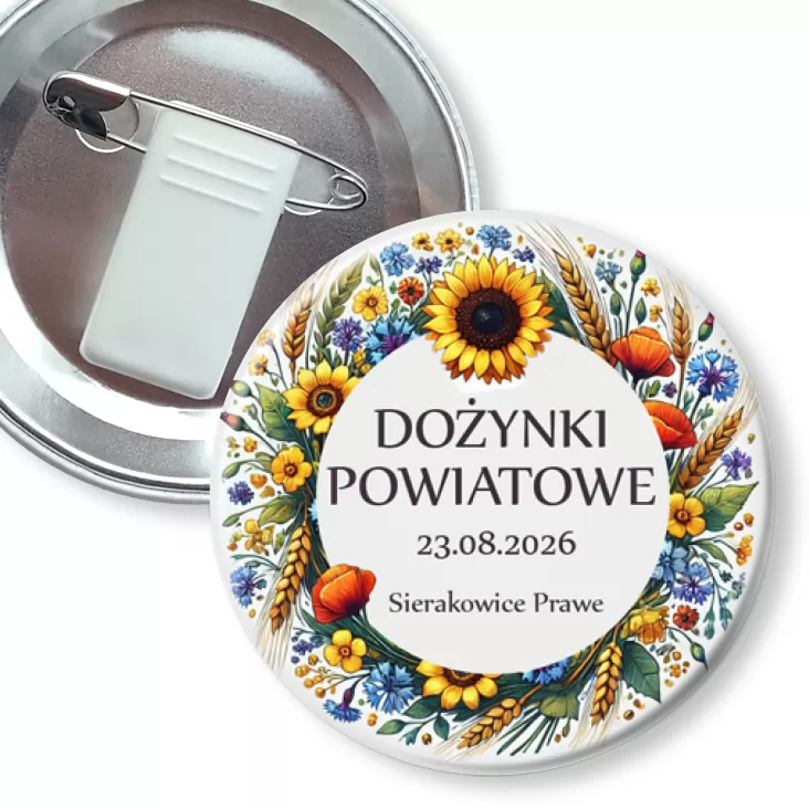 przypinka z żabką i agrafką Dożynki Powiatowe Sierakowice Prawe 2026