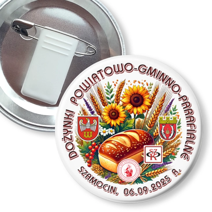 przypinka z żabką i agrafką Dożynki Szamocin 2025