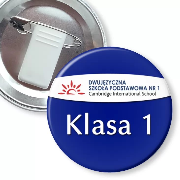 przypinka z żabką i agrafką Dwujęzyczna Szkoła Ponstawowa nr 1 - klasa 1