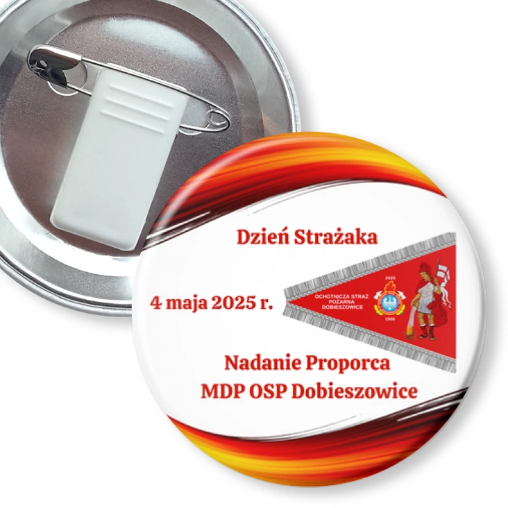 przypinka z żabką i agrafką Dzień Strażaka Dobieszowice 2025