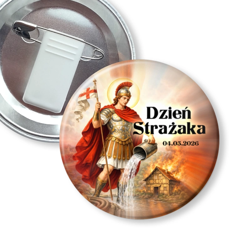 przypinka z żabką i agrafką Dzień Strażaka Patron strażaków św. Florian