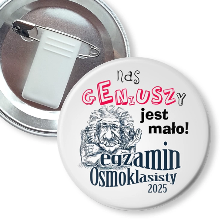 przypinka z żabką i agrafką Egzamin Ósmoklasisty Albert Einstein