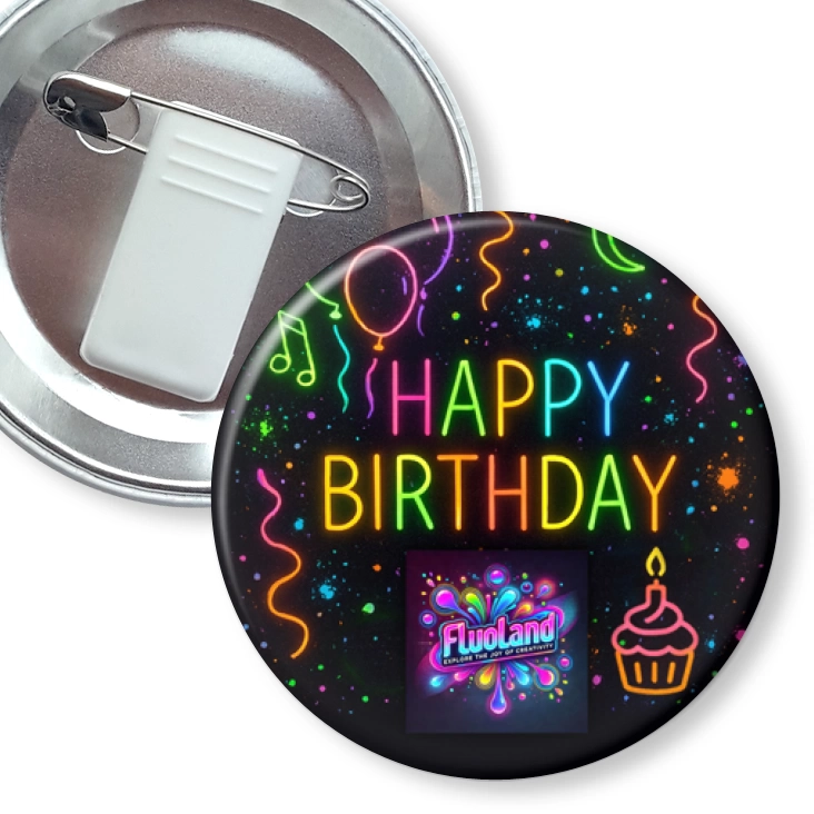 przypinka z żabką i agrafką Fluoland Happy Birthday