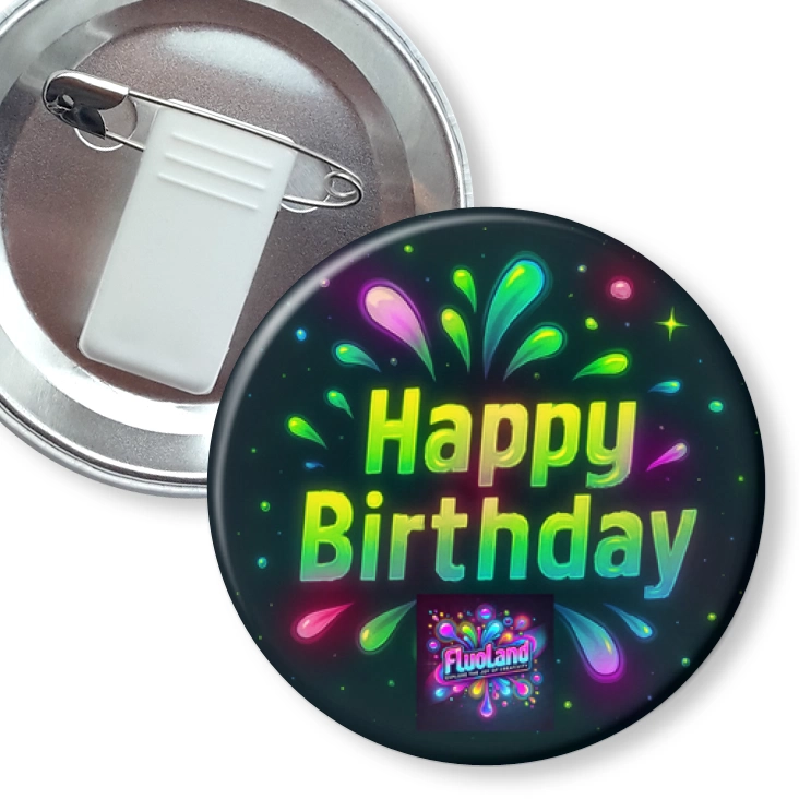 przypinka z żabką i agrafką Fluoland Happy Birthday urodziny