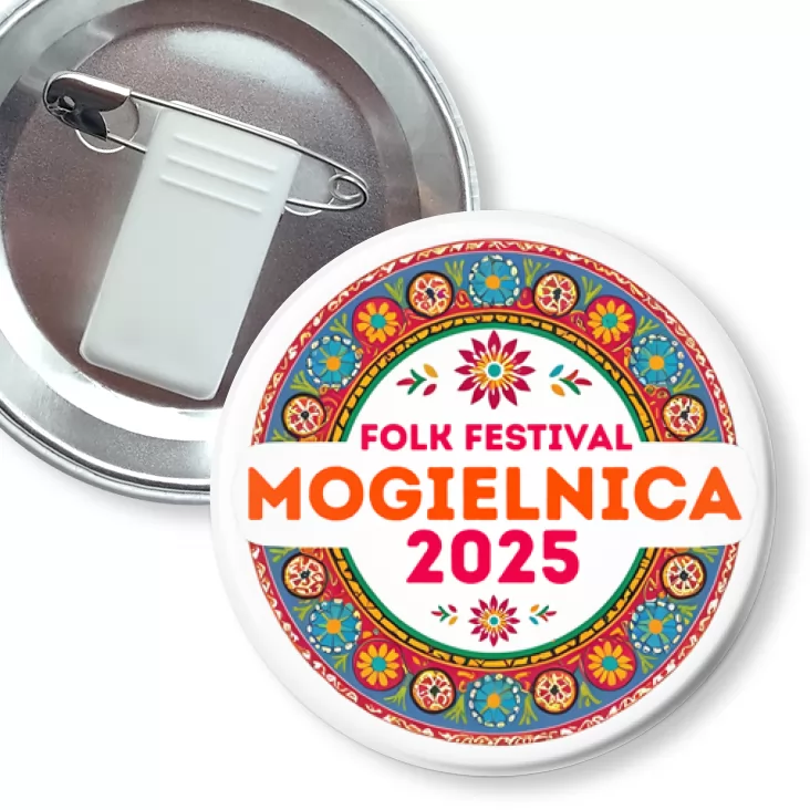 przypinka z żabką i agrafką Folk Festival Mogielnica 2025