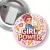Przypinka z żabką i agrafką Girl power z gestem Kozakiewicza