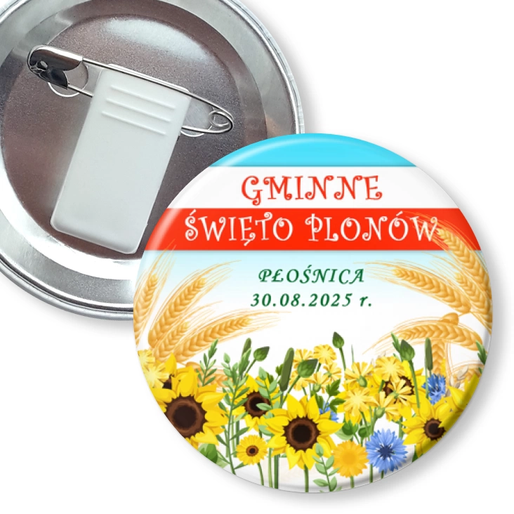 przypinka z żabką i agrafką Gminne Święto Plonów Płośnica 2025