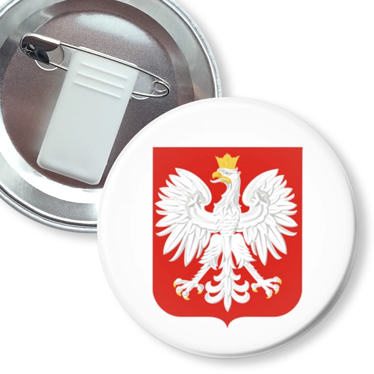 przypinka z żabką i agrafką Godło Polski Orzeł w koronie
