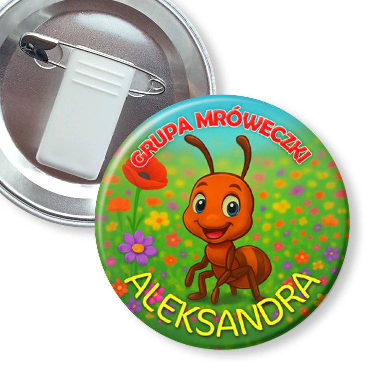 przypinka z żabką i agrafką Grupa Mróweczki