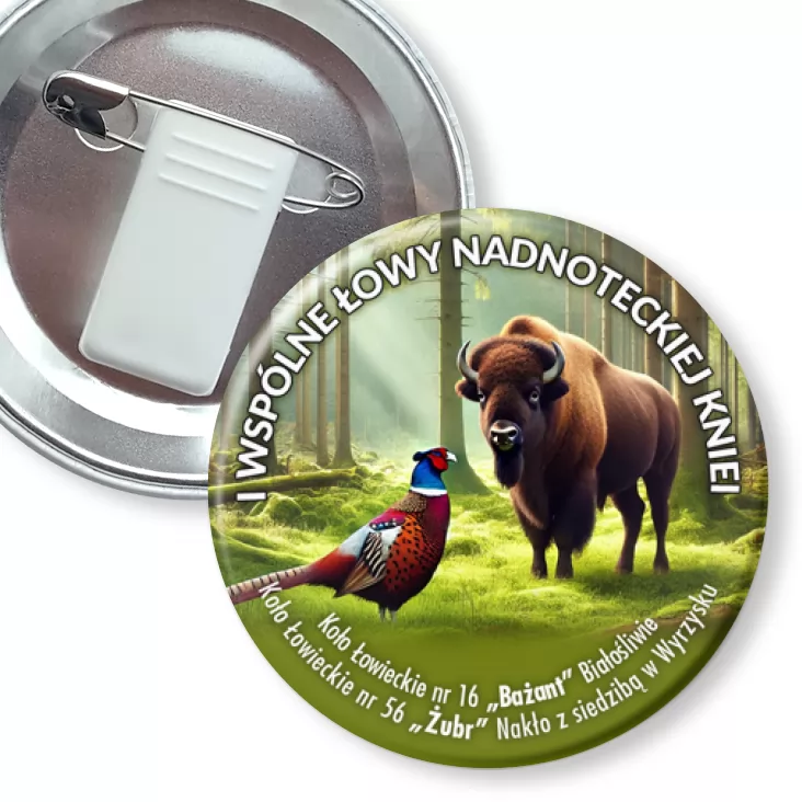 przypinka z żabką i agrafką I Wspólne Łowy Nadnoteckiej Kniei