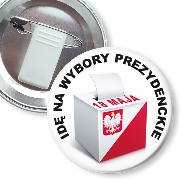 przypinka z żabką i agrafką Idę na wybory prezydenckie