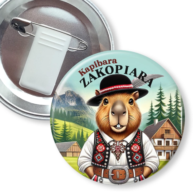 przypinka z żabką i agrafką Kapibara Zakopiara