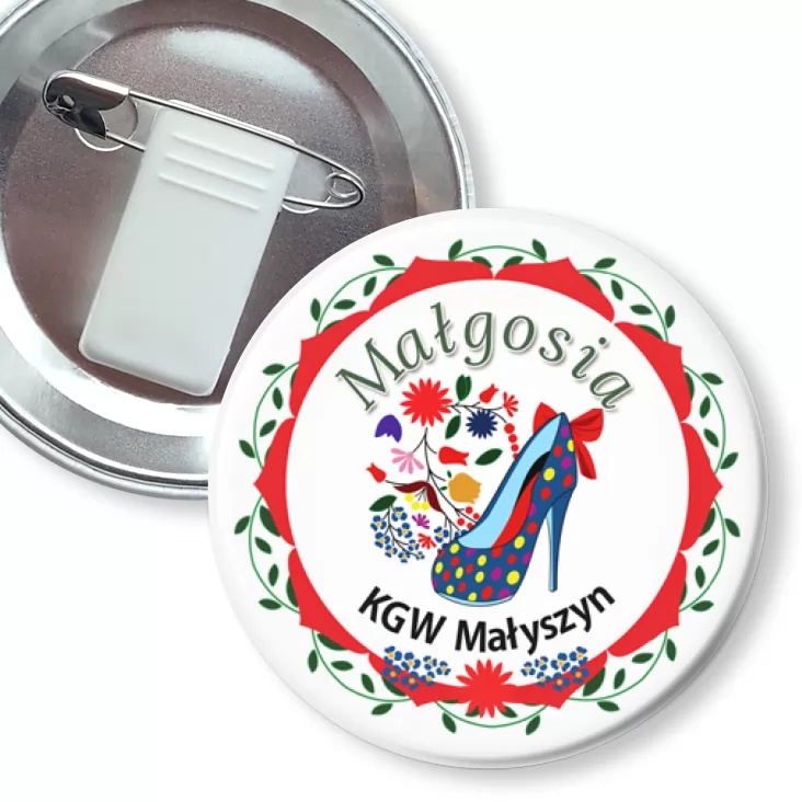 przypinka z żabką i agrafką KGW Małyszyn
