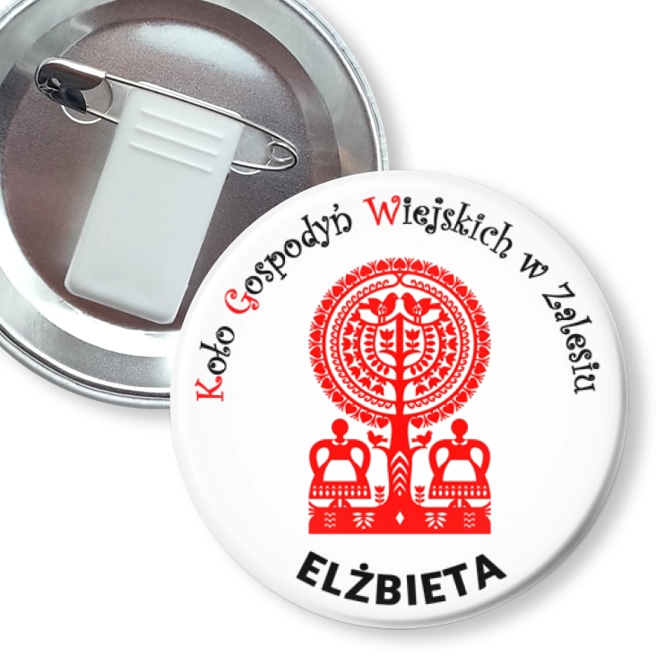 przypinka z żabką i agrafką KGW w Zalesiu