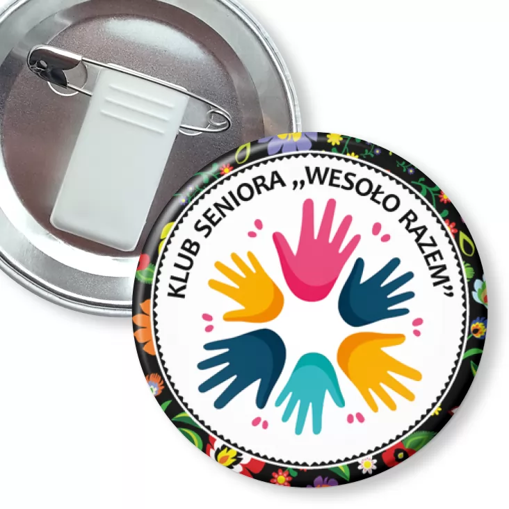 przypinka z żabką i agrafką Klub seniora Wesoło Razem