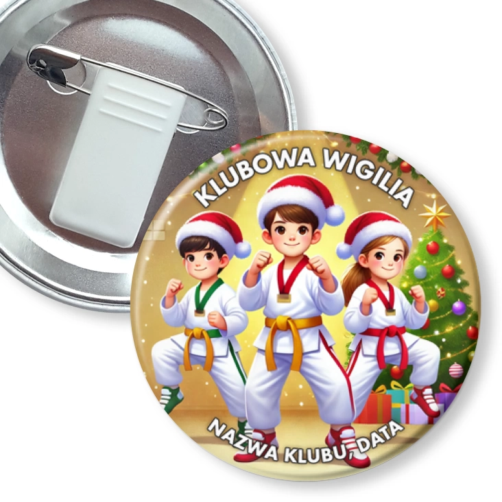 przypinka z żabką i agrafką Klubowa wigilia taekwondo