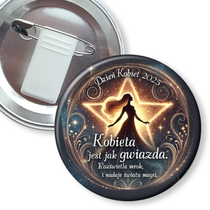przypinka z żabką i agrafką Kobieta jest jak gwiazda