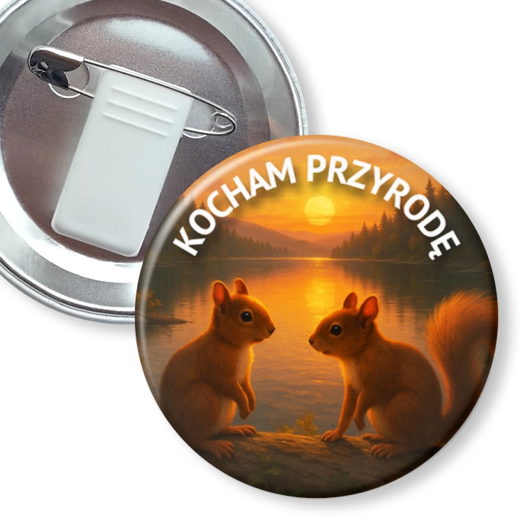 przypinka z żabką i agrafką Kocham przyrodę wiewiórka
