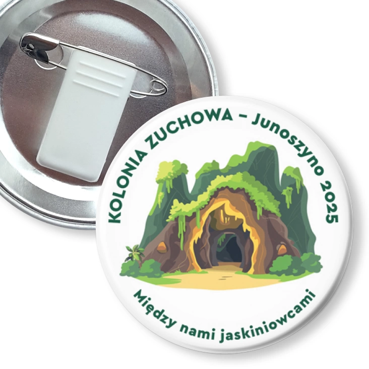 przypinka z żabką i agrafką Kolonia Zuchowa Junoszyno 2025