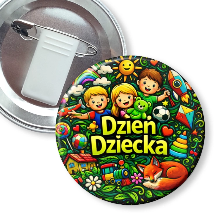 przypinka z żabką i agrafką Kolorowy Dzień Dziecka