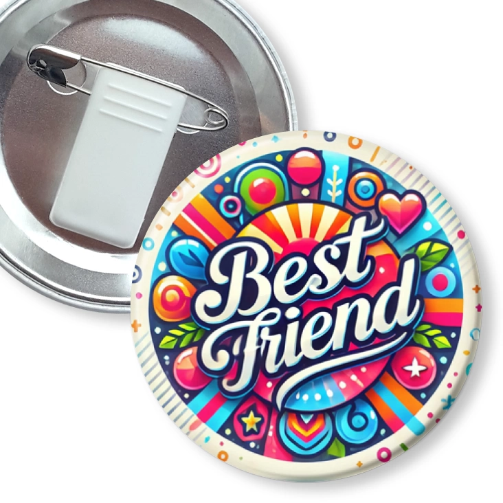 przypinka z żabką i agrafką Kolorowy napis Best Friend