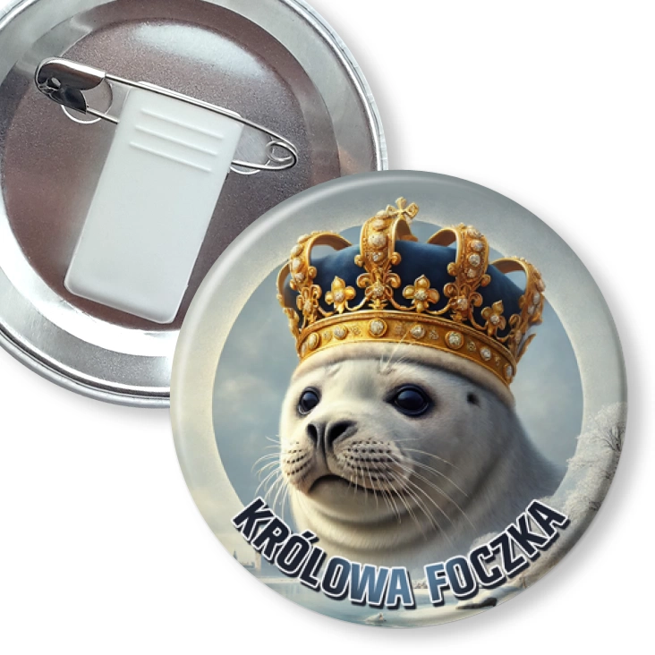 przypinka z żabką i agrafką Królowa Foczka