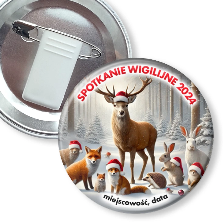 przypinka z żabką i agrafką Leśne spotkanie wigilijne