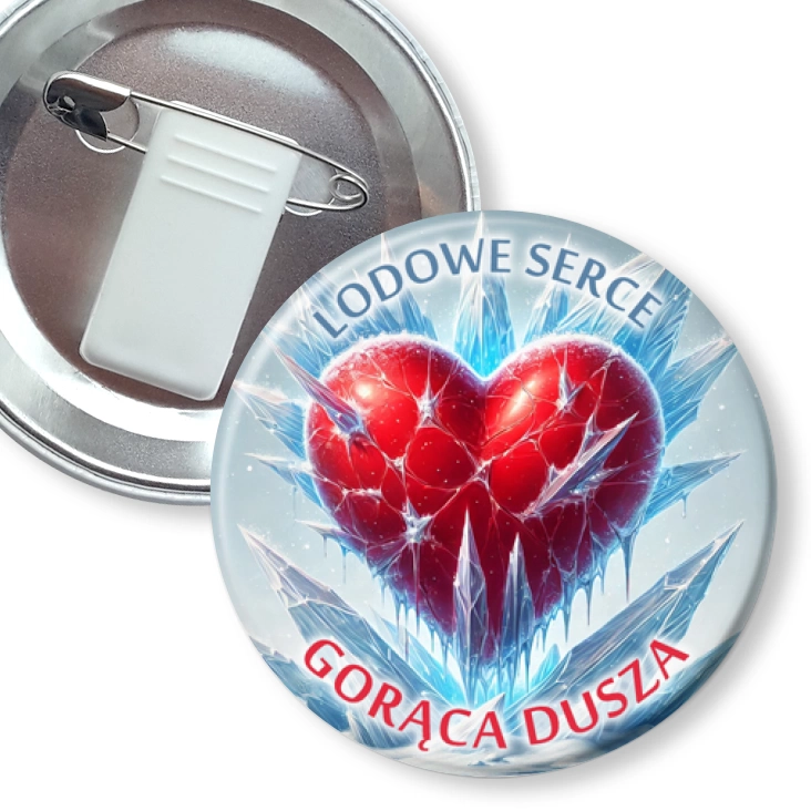 przypinka z żabką i agrafką Lodowe serce gorąca dusza