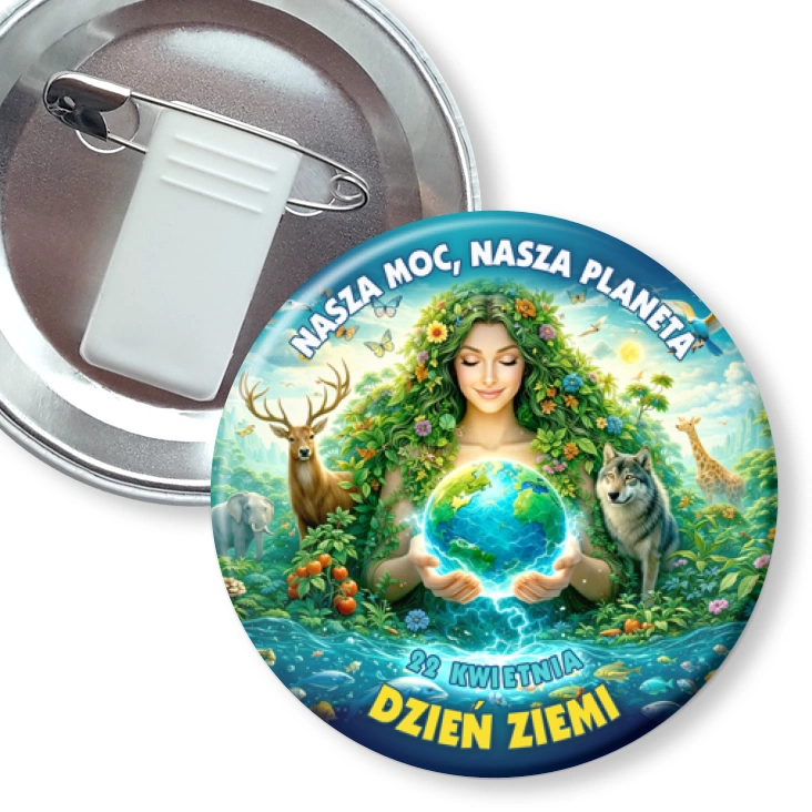 przypinka z żabką i agrafką Matka Ziemia Dzień Ziemi 22 kwietnia