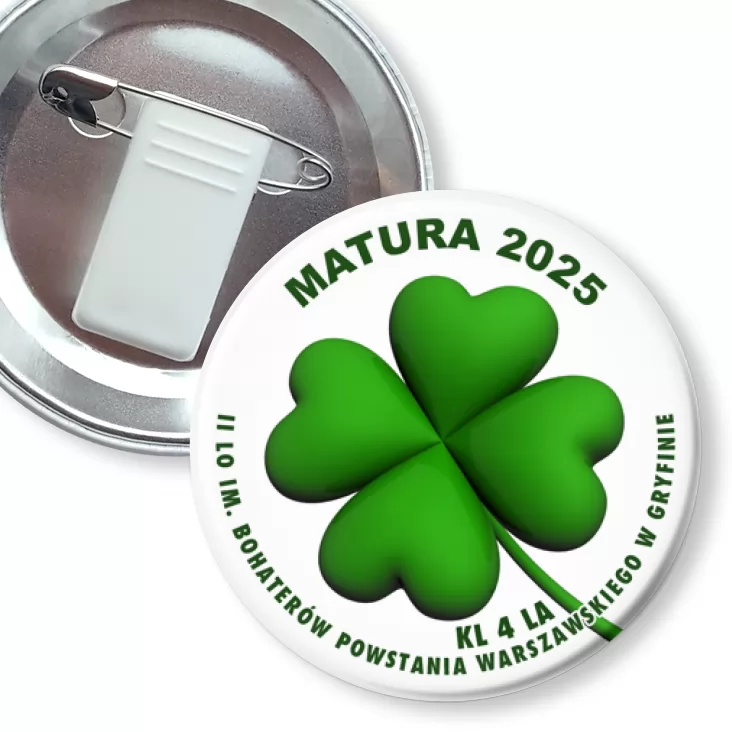 przypinka z żabką i agrafką Matura 2025 II LO w Gryfinie