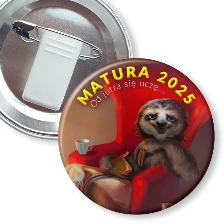przypinka z żabką i agrafką Matura leniwiec