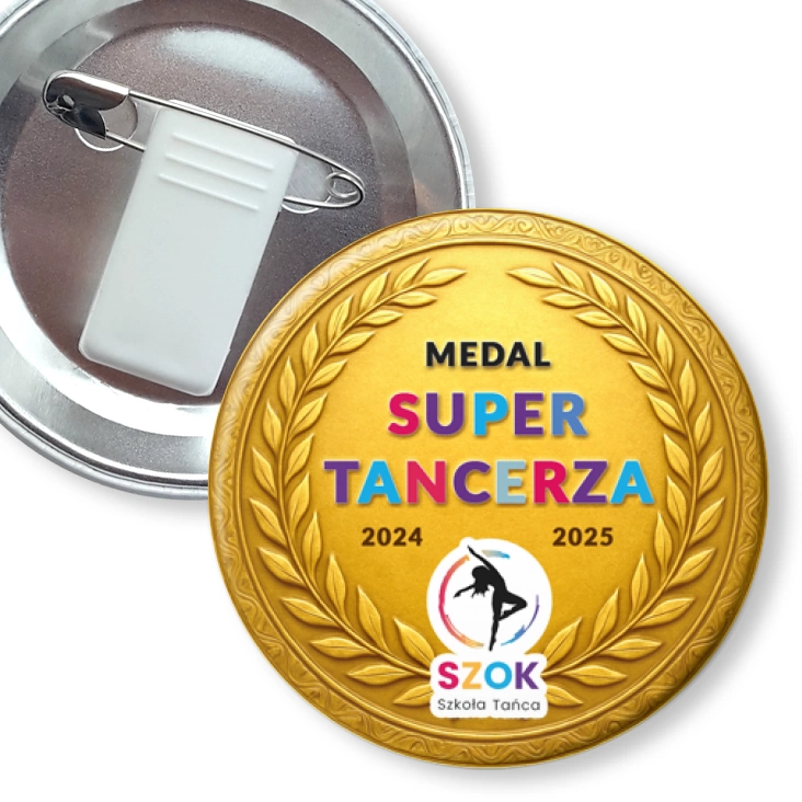 przypinka z żabką i agrafką Medal Super Tancerza Szkoła Tańca Szok