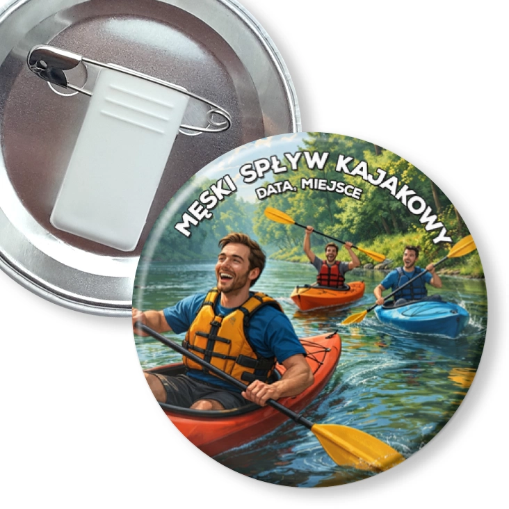 przypinka z żabką i agrafką Męski spływ kajakowy