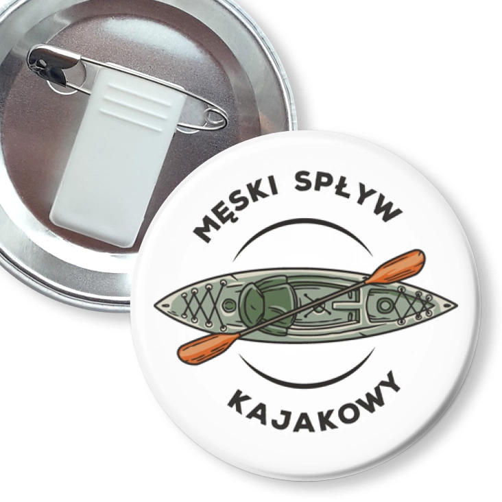 przypinka z żabką i agrafką Męski spływ kajakowy na białym tle