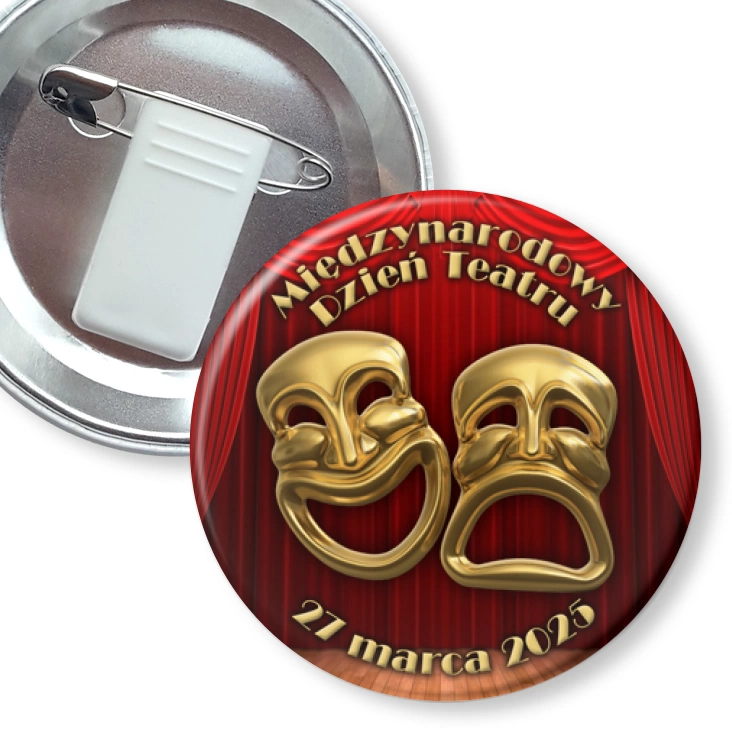 przypinka z żabką i agrafką Międzynarodowy Dzień Teatru - 27 marca
