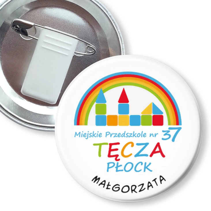 przypinka z żabką i agrafką Miejskie Przedszkole nr 37 Tęcza w Płocku