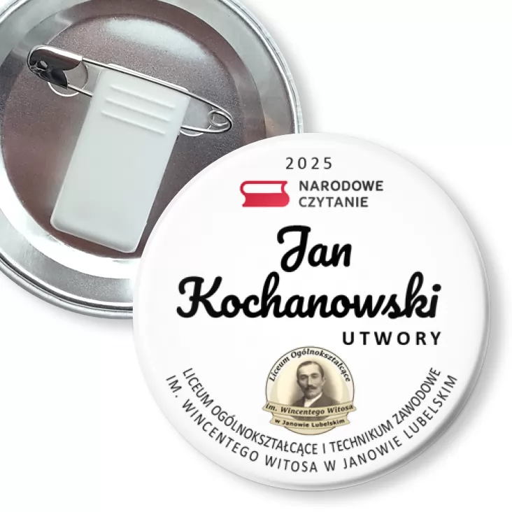 przypinka z żabką i agrafką Narodowe Czytanie 2025 LO w Janowie Lubelskim