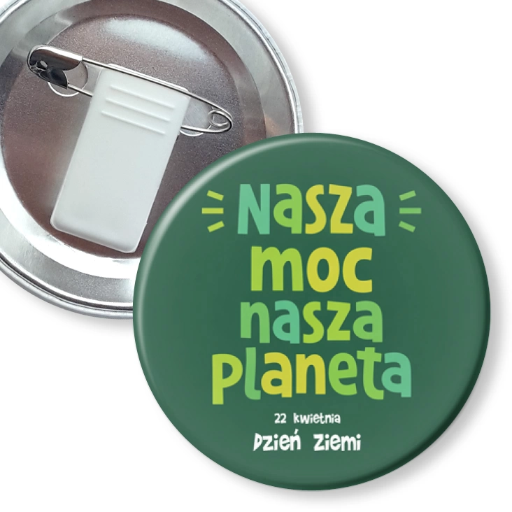 przypinka z żabką i agrafką Nasza moc, nasza planeta