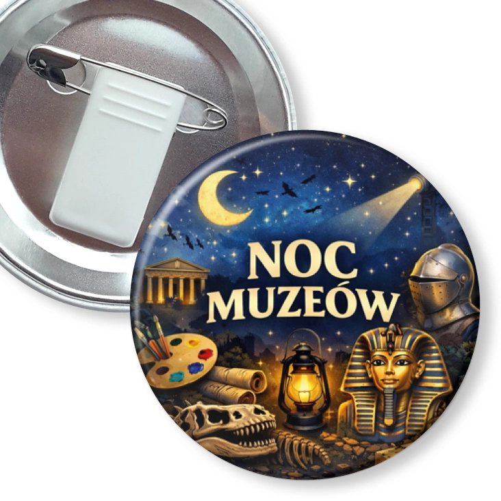 przypinka z żabką i agrafką Noc Muzeów - Kleopatra i zbroja
